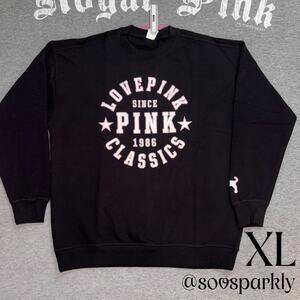 VS PINK Limited Edition Pure Black Ivy Fleece Oversized Crewneck Sweatshirt- XL